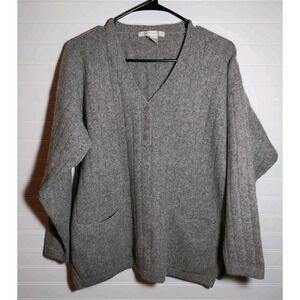 Vintage The Limited Wool Angora Sweater Tunic 4 Buttons‎ Sz M  Gray V Neck
